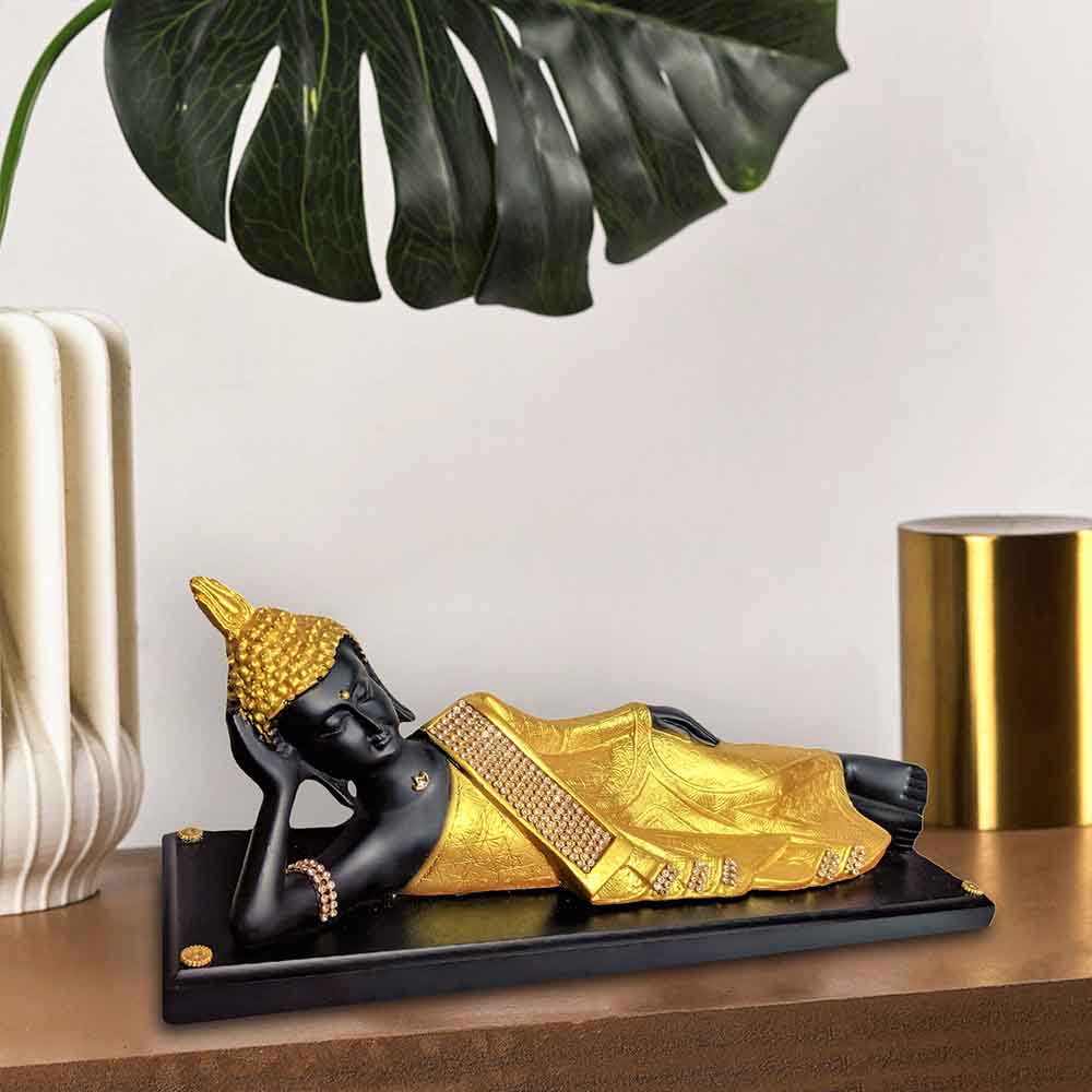 Sleeping Buddha Statue With Yellow Tray For Home